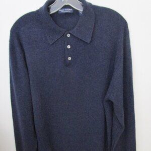 CASHMERE Mens Polo Collar Placket Sweater Cuddly Navy